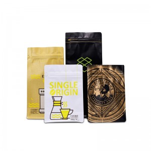 250g nhôm lá cà phê túi phẳng đáy tám bên túi kín với khóa zip