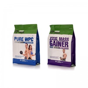 Nhà sản xuất 1 kg Flat bottom Protein bổ sung Túi có túi rõ ràng Cửa sổ đáy vuông Túi túi có khóa kéo