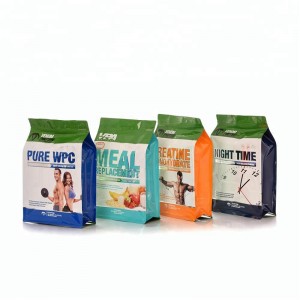 Nhà sản xuất 1 kg Flat bottom Protein bổ sung Túi có túi rõ ràng Cửa sổ đáy vuông Túi túi có khóa kéo