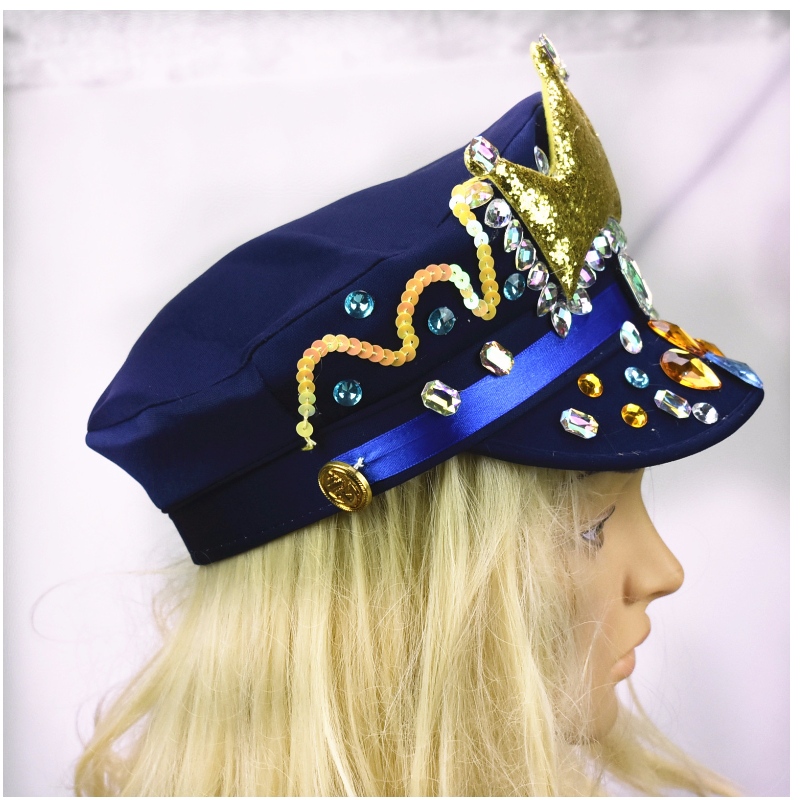 New sapphire vương miện màu xanh Lyjenny mũ Brazil Carnival kim cương mũ sequined mũ tùy chỉnh bán buôn