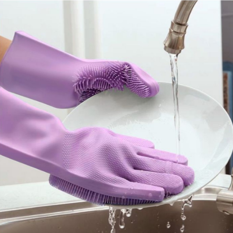Găng tay rửa chén bằng silicon cách nhiệt, bàn chải làm sạch nhà bếp chống trượt và chống mài mòn