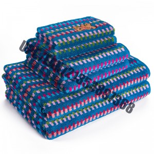 JMD DỆT khô 100% cotton, thêu hoạt hình chú gấu nhỏ, bộ khăn tắm nhuộm nhiều màu Jacquard, bộ 6 bông hoa (màu xanh)