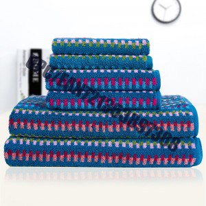 JMD DỆT khô 100% cotton, thêu hoạt hình chú gấu nhỏ, bộ khăn tắm nhuộm nhiều màu Jacquard, bộ 6 bông hoa (màu xanh)