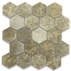 Emperador Light 1x2 Basketweave Gạch khảm w Emperador Dark Dots Đánh bóng