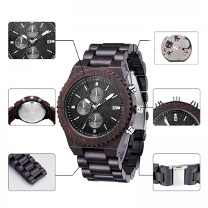 Đồng hồ bằng gỗ Đồng hồ nam Chronograph màu đen đa chức năng thân thiện với môi trường