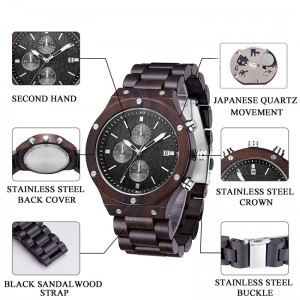 Hight-end Boutique Giải trí Unisex DIY Đàn ông tự nhiên Phụ nữ Black Sandal Wood Watch