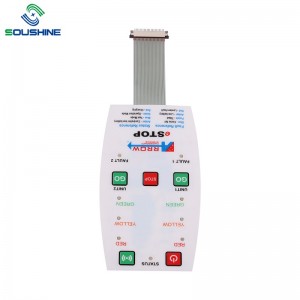 Công tắc màng với đèn LED và nút dập nổi, giải pháp bề mặt bóng