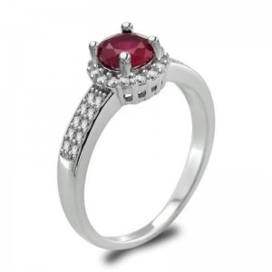 Nhẫn nữ 925 sterling bạc tổng hợp ruby ​​nhẫn đính hôn hứa hẹn
