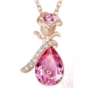 ROSE GOLD ROSE PENDANT GEMSTONE CUBIC ZIRCONIA NECKLACE NỮ cổ áo 925 STERLING BẠC 2020
