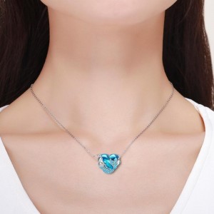 Mặt dây chuyền nàng tiên cá biển 925 sterling bạc sapphire trái tim cho phụ nữ