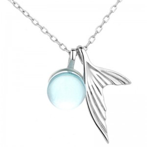 Mặt dây chuyền đá quý nàng tiên cá màu xanh biển vòng cổ 925 sterling bạc