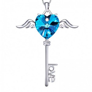 Angel wing vòng cổ trái tim mặt dây tình yêu thư vòng cổ sapphire thạch anh tím đá quý vòng cổ cho phụ nữ 925 sterling bạc