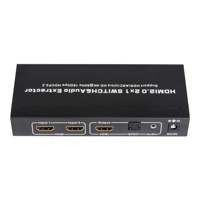 Bộ chuyển đổi & trích xuất âm thanh V2.0 HDMI 2x1 Hỗ trợ ARC Ultra HD 4Kx2K @ 60Hz HDCP2.2 18Gbps