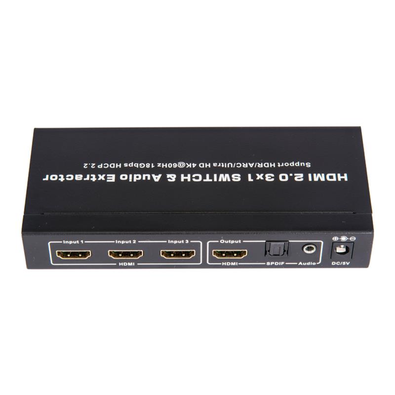 Bộ chuyển đổi và trích xuất âm thanh V2.0 HDMI 3x1 Hỗ trợ ARC Ultra HD 4Kx2K @ 60Hz HDCP2.2 18Gbps