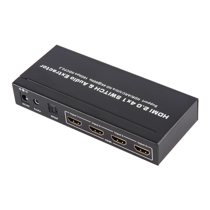 Bộ chuyển đổi và trích xuất âm thanh V2.0 HDMI 4x1 Hỗ trợ ARC Ultra HD 4Kx2K @ 60Hz HDCP2.2 18Gbps