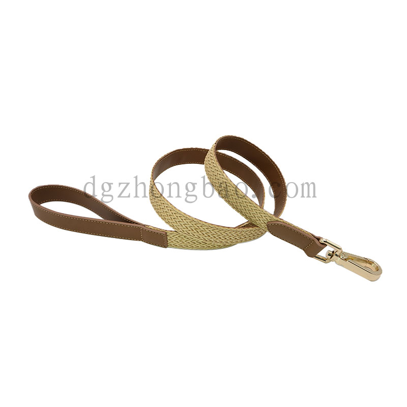Dây bện màu nâu với dây xích da thú cưng chính hãng cho chó