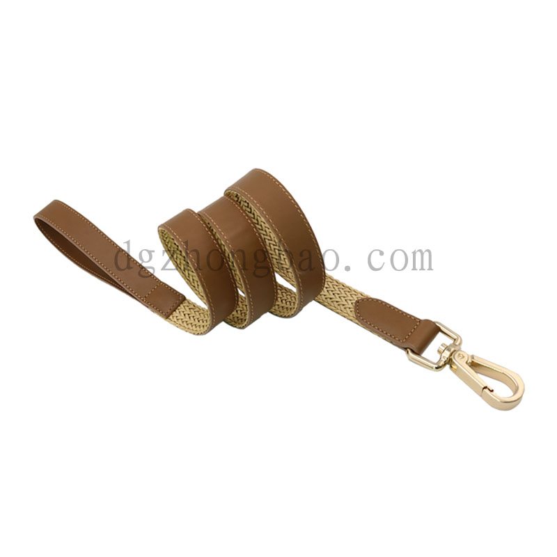 Dây bện màu nâu với dây xích da thú cưng chính hãng cho chó