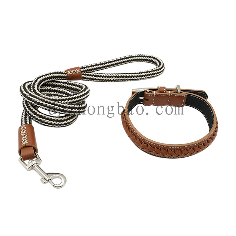 Nylon bện đôi với dây xích da thú cưng chính hãng