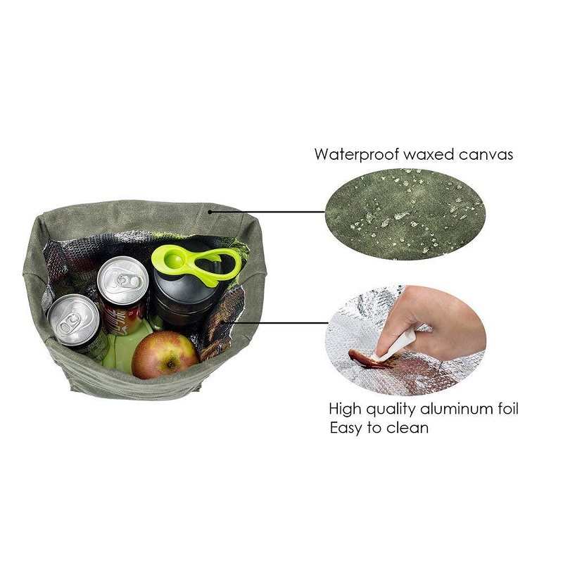 SGC29 Tùy chỉnh Dễ dàng Mang theo Du lịch Thiết kế Cổ điển Cách nhiệt Sáp Canvas Ăn trưa Túi Tote Tái sử dụng Túi làm mát Nhiệt