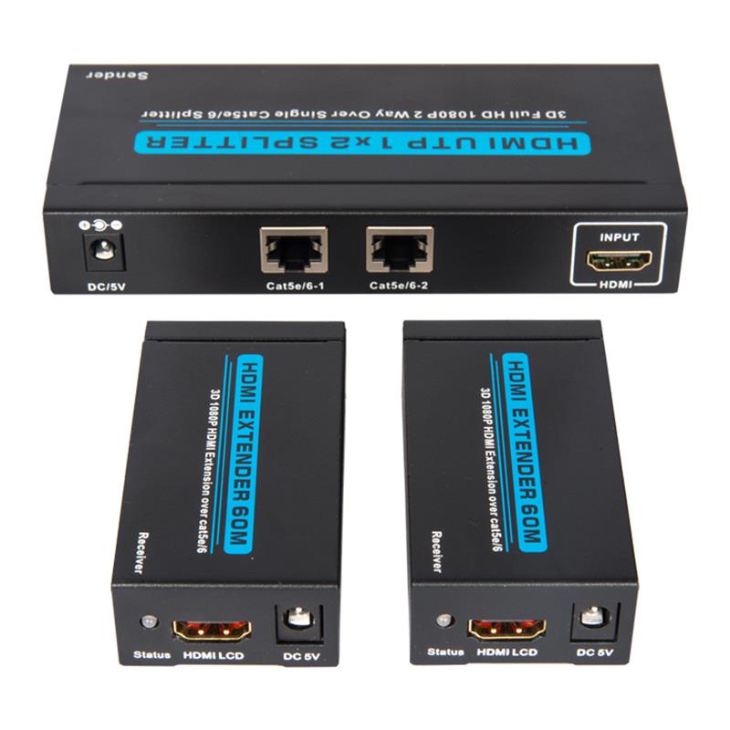 Bộ chia 2 cổng UTP HDMI 1x2 qua Cat5e / 6 Với 2 đầu thu lên đến 60m