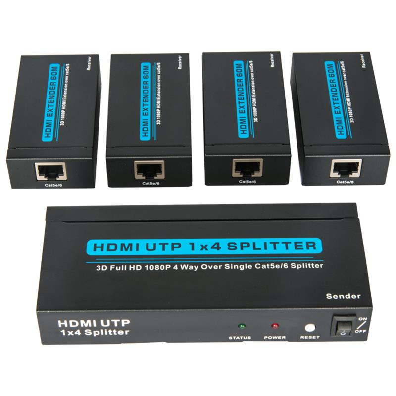 Bộ chia tín hiệu HDMI 4 cổng HDMI UTP 1x4 qua Cat5e / 6 Với 4 đầu thu lên đến 60m