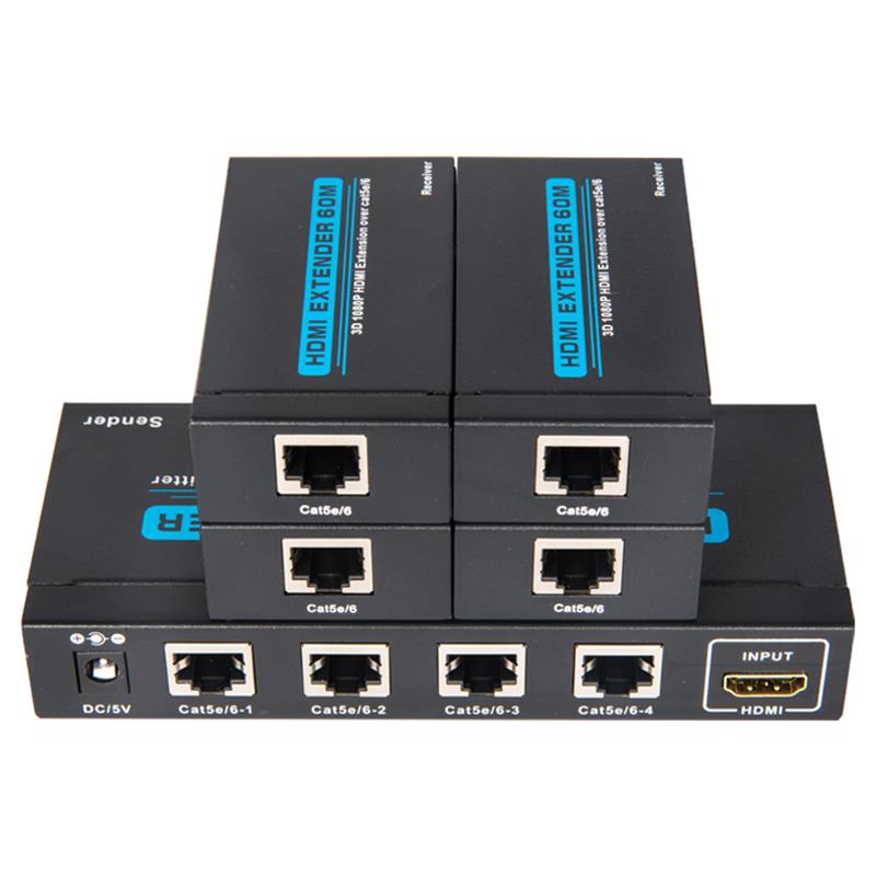 Bộ chia tín hiệu HDMI 4 cổng HDMI UTP 1x4 qua Cat5e \/ 6 Với 4 đầu thu lên đến 60m