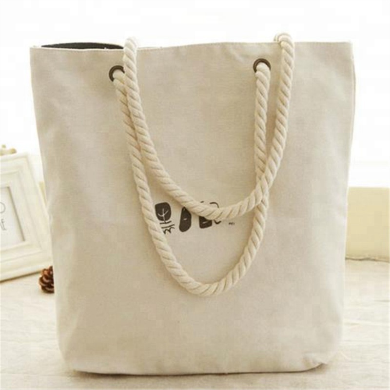 SG62 OEM Siêu thị túi tái chế Shopper Mua sắm Túi cotton Canvas Tote Túi dây thừng Túi bãi biển Logo tùy chỉnh