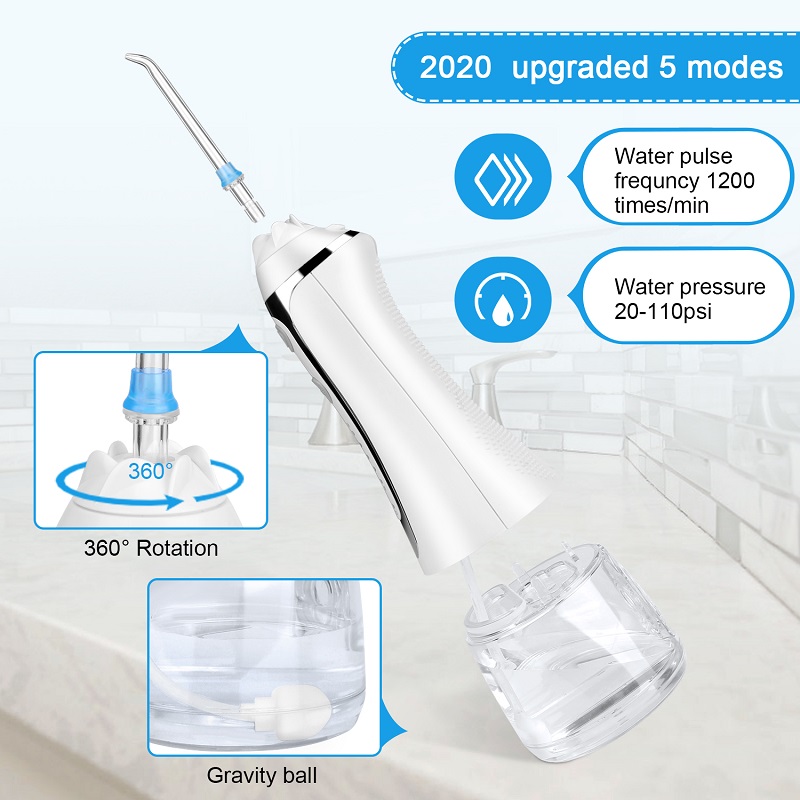 H2ofloss Water Flosser Professional Cordless Nha khoa Dụng cụ tưới răng - Di động và có thể sạc lại Xỉa nước không thấm nước để làm sạch răng, Hồ chứa và nhà du lịch 300ml (HF-2)