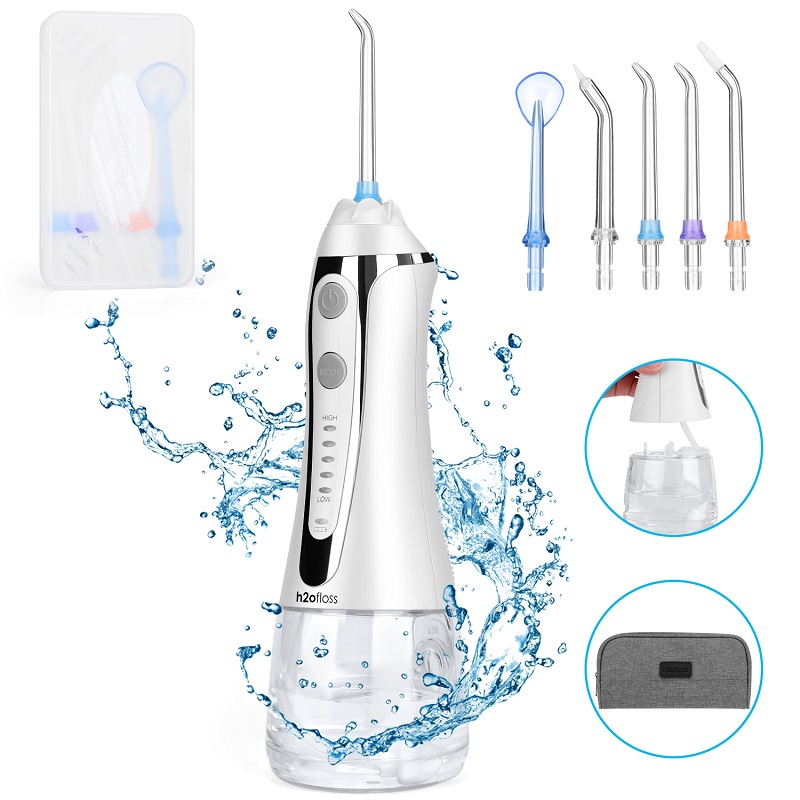 H2ofloss Water Flosser Professional Cordless Nha khoa Dụng cụ tưới răng - Di động và có thể sạc lại Xỉa nước không thấm nước để làm sạch răng, Hồ chứa và nhà du lịch 300ml (HF-2)