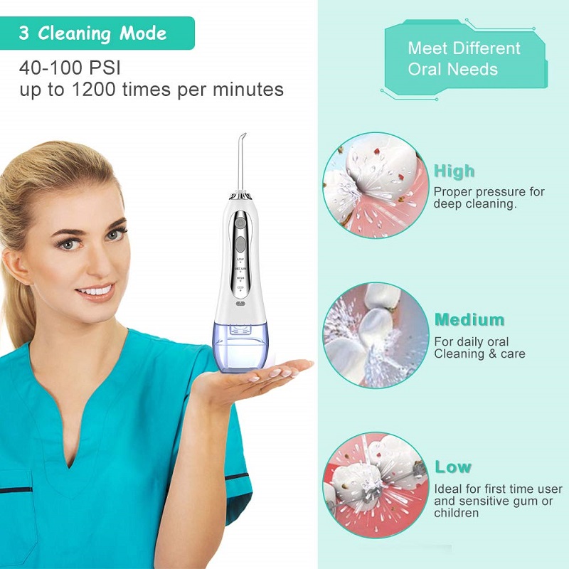 H2ofloss Water Flosser Professional Cordless Nha khoa Dụng cụ tưới răng - Di động và có thể sạc lại Xỉa nước không thấm nước để làm sạch răng, Hồ chứa và nhà du lịch 300ml (HF-5)