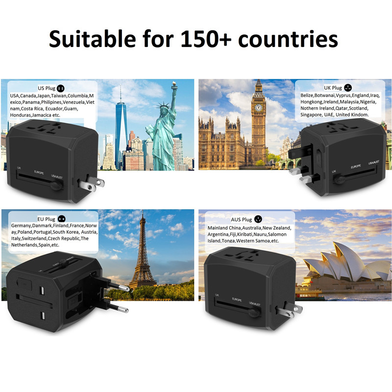 RRTRAVEL bộ điều hợp du lịch thế giới thông minh tùy chỉnh mới với phích cắm sạc nhanh USB cho Châu Âu Anh Mỹ