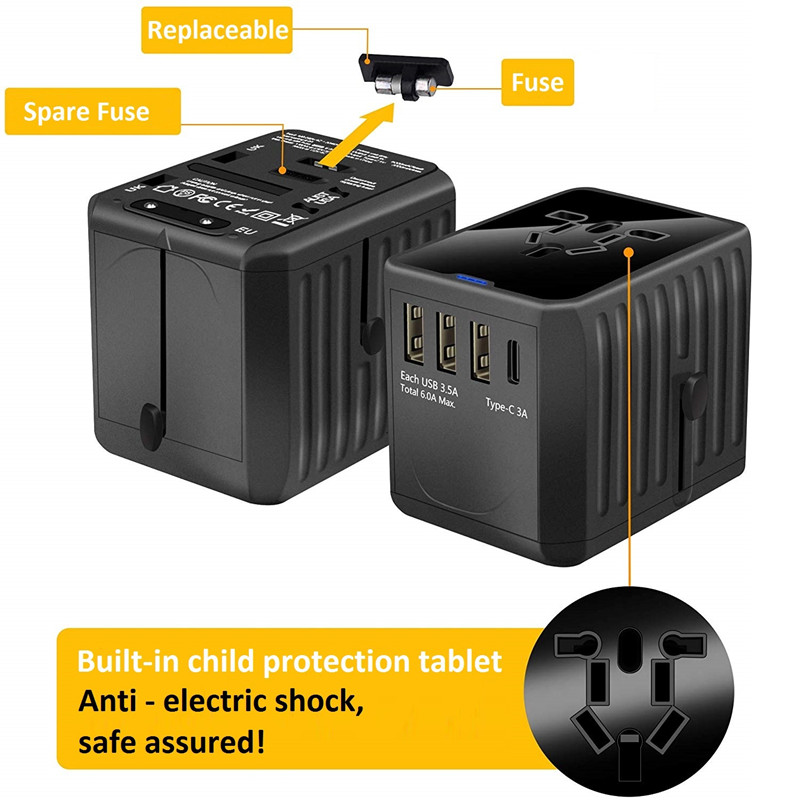 Bộ điều hợp du lịch quốc tế RRTRAVEL Bộ chuyển đổi nguồn toàn cầu Toàn cầu trong một USB 4 có phích cắm điện Hoàn hảo cho các nước Châu Âu, EU, Anh, AU 160