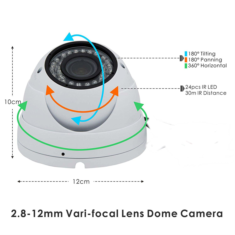 V5MP XMeye IXX335+Hi3516EV300 2.8-12mm kính tiềm tròng Vari 30m Khoảng cách IR Dome IP Camera IP