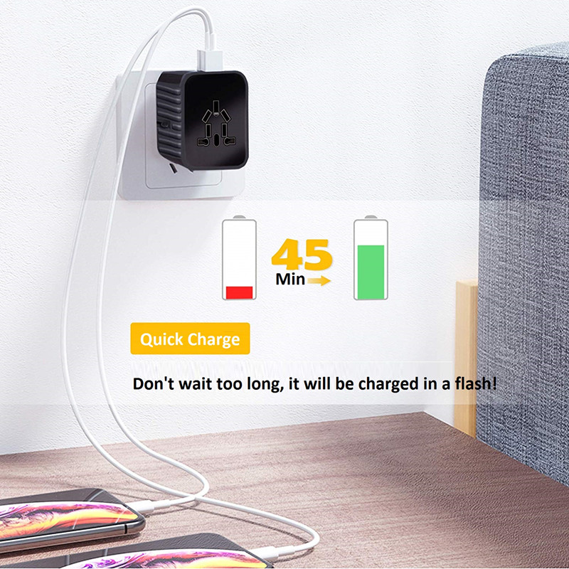 Max Power 1920W & 30W (3USB & 1Type C) Bộ chuyển đổi du lịch đa năng sạc nhanh siêu tốc Bộ điều hợp du lịch toàn cầu Bộ điều hợp treo tường đa năng với PD và Quick Charge 3.0 cho US EU UK AUS (Gói có thể tha...