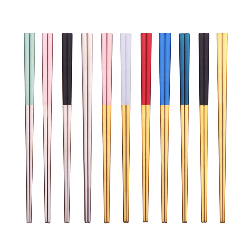 Hàn Tinh Màu sắc kim loại SUS 304 Thép nung kim loại Titanium Chopsticks với Tự chọn Logo