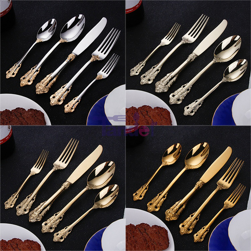 304 thép không gỉ mạ vàng phẳng phẳng bạc sâm panh vàng dao kéo cho nhà hàng đám cưới nhà