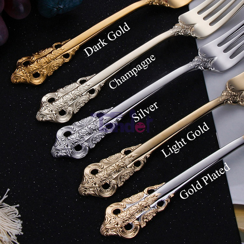 304 thép không gỉ mạ vàng phẳng phẳng bạc sâm panh vàng dao kéo cho nhà hàng đám cưới nhà