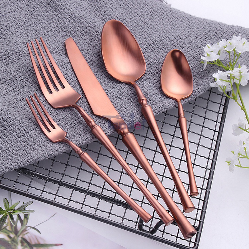 Châu Âu besteck pvd phủ thép không gỉ đám cưới phẳng kim loại vàng hồng dao kéo thiết lập