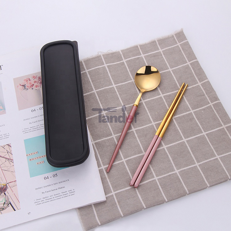 muỗng ăn tối đũa vàng hồng dã ngoại hộp dao kéo du lịch