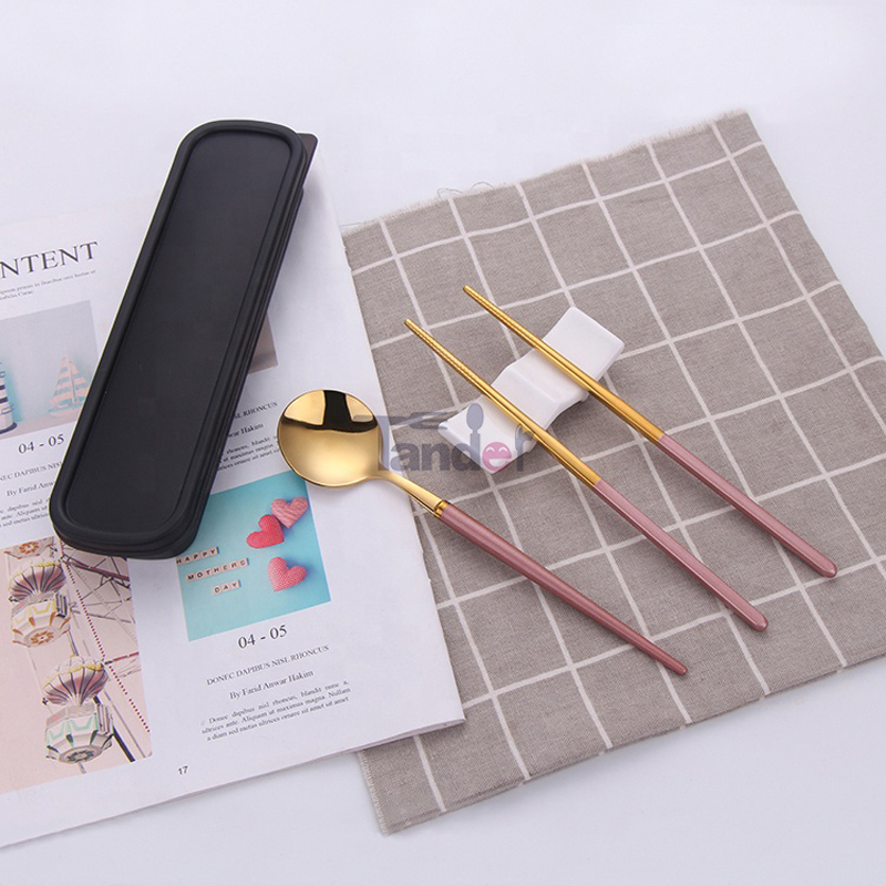 muỗng ăn tối đũa vàng hồng dã ngoại hộp dao kéo du lịch