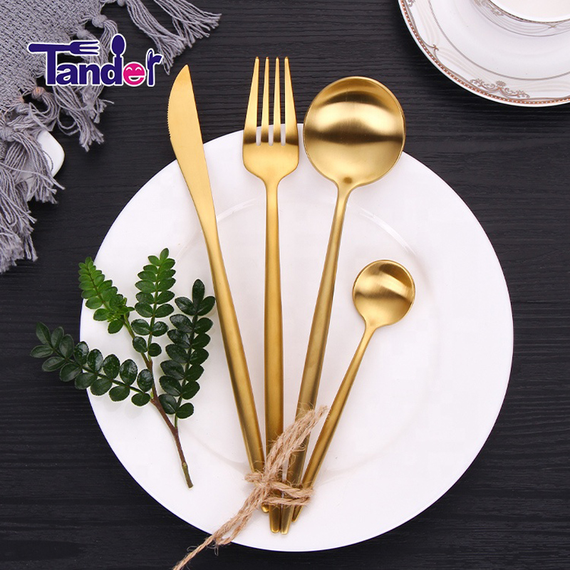 Matt Ba Lan Mạ Flatware Set Gold Rose Dao kéo