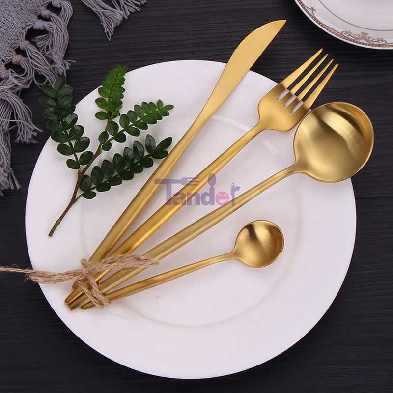 Matt Ba Lan Mạ Flatware Set Gold Rose Dao kéo