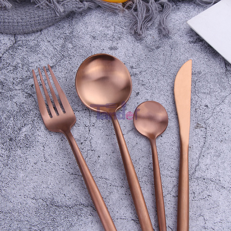 Matt Ba Lan Mạ Flatware Set Gold Rose Dao kéo