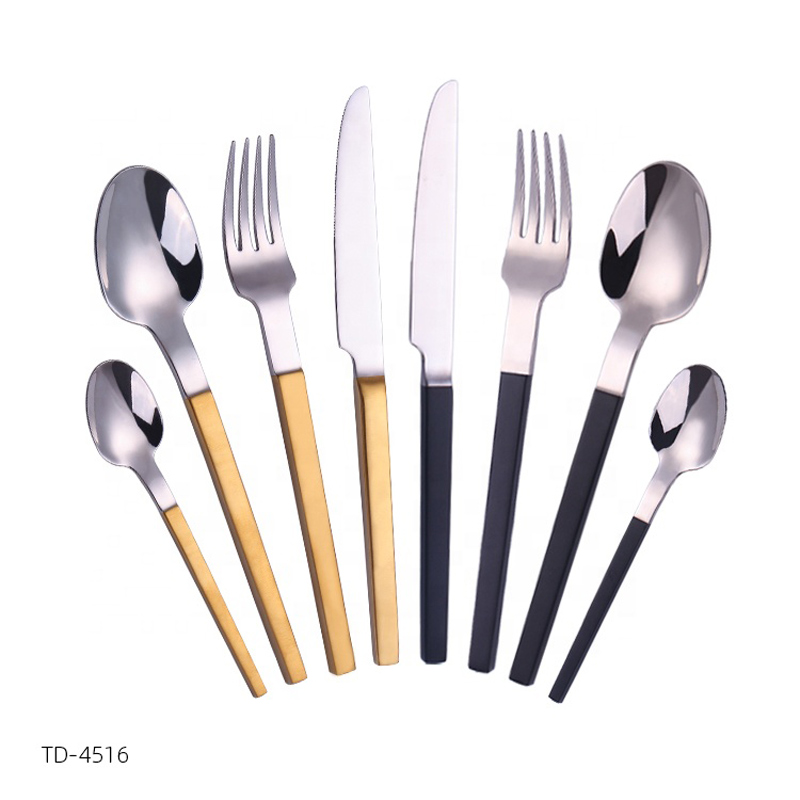 vàng mờ \/ đen xử lý kim loại phẳng thiết lập dao kéo bằng thép không gỉ