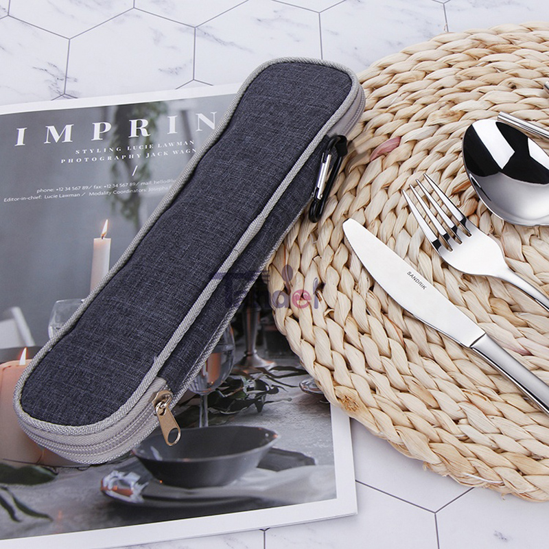 Thép không gỉ cầm tay cắm trại du lịch dao kéo với túi