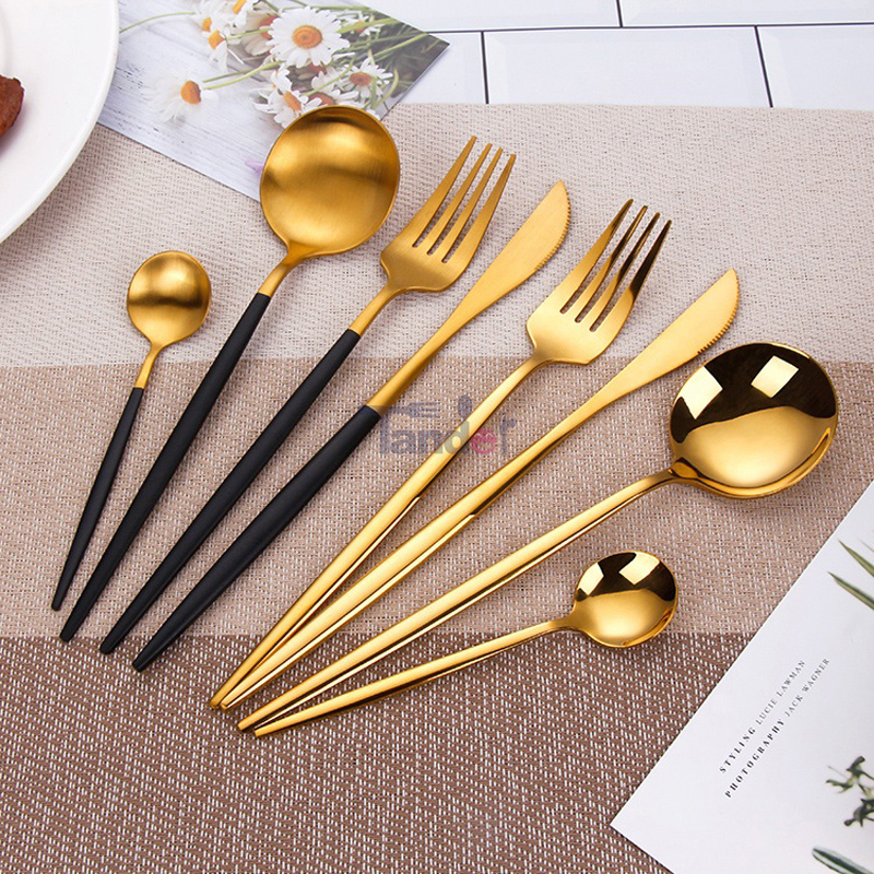 Bộ đồ ăn bằng thép không gỉ 4 Cái Bộ dao kéo vàng Spoon Fork Fork For Kitchen Dinner Flatware Set