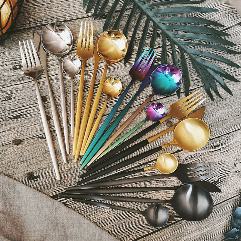 Bộ đồ ăn bằng thép không gỉ 4 Cái Bộ dao kéo vàng Spoon Fork Fork For Kitchen Dinner Flatware Set