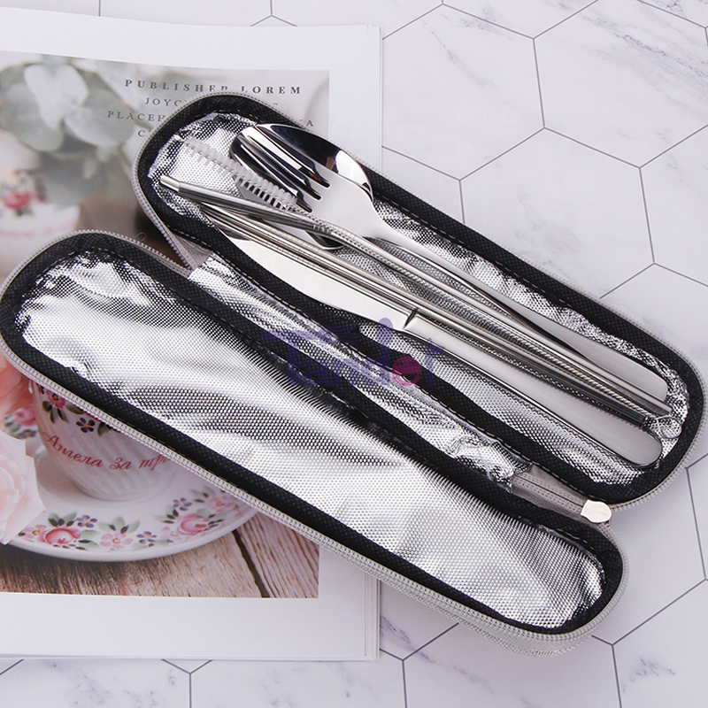 tái sử dụng kim loại du lịch cầm tay dao kéo với rơm