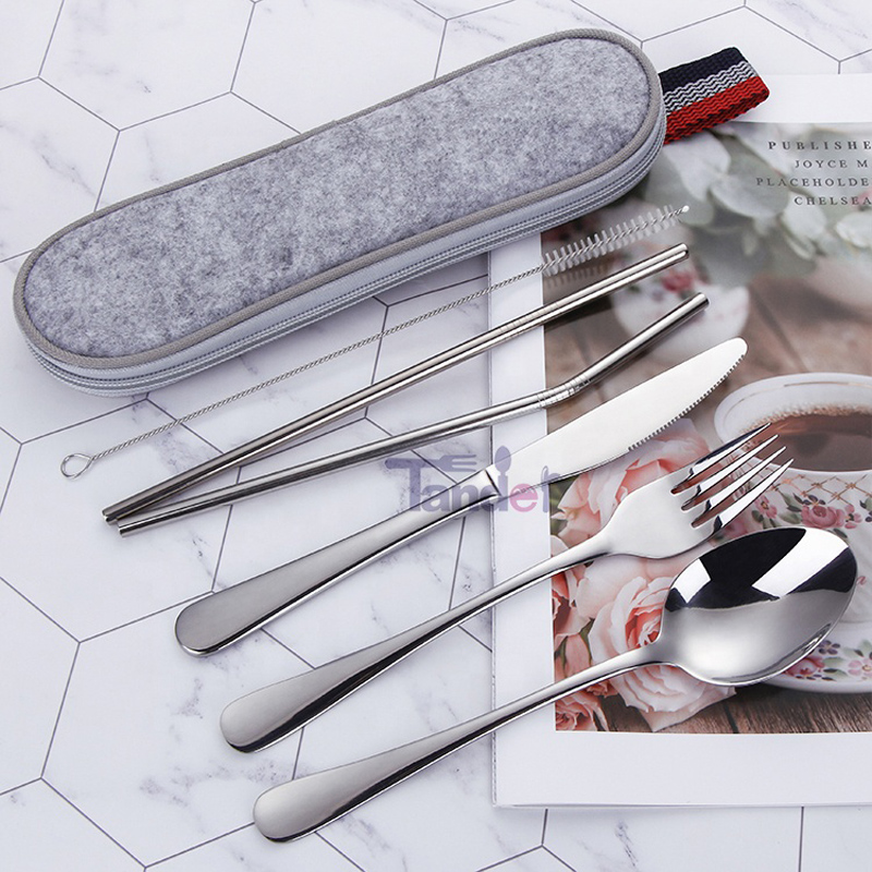 tái sử dụng kim loại du lịch cầm tay dao kéo với rơm