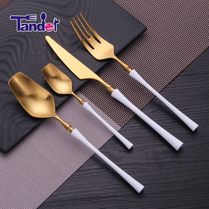 hồng xử lý vàng pvd phủ mỏng eo phong cách thép không gỉ đám cưới bộ dao kéo